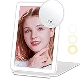 LIWEGHT Travel Vanity Mirror, Rechargeable Lighted Beauty Mirror with 10X Magnifying Makeup Mirror,