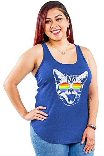 Tipsy Elves Blue Pride Cat Tank Top - Women's Cut Size Small