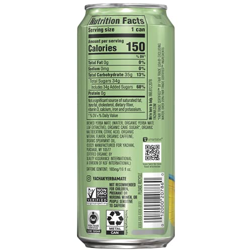 Yachak Ultimate Mint Yerba Mate Drink, Organic, 16 Fl Oz, Pack of 12 for Health-Conscious Consumers, Perfect for Natural