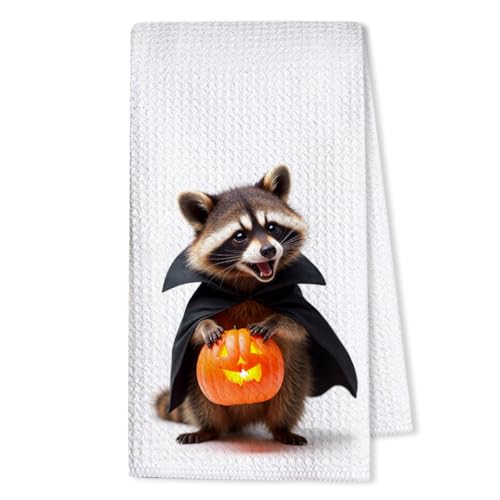 Funny Halloween Cute Raccoon Hand Towels for Bathroom,1 PCS Raccoon Decor Kitchen Towels,Animal Decorative Towels for Kids' Bathroom,Raccoon Gifts for Women, Pet Owners Housewarming-C08