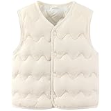 AIWUHE Toddler Puffer Vest Boys Girls Down Vest Warm Winter Jacket Lightweight Sleeveless Buttons Coat Off-White 18-24 Months 90