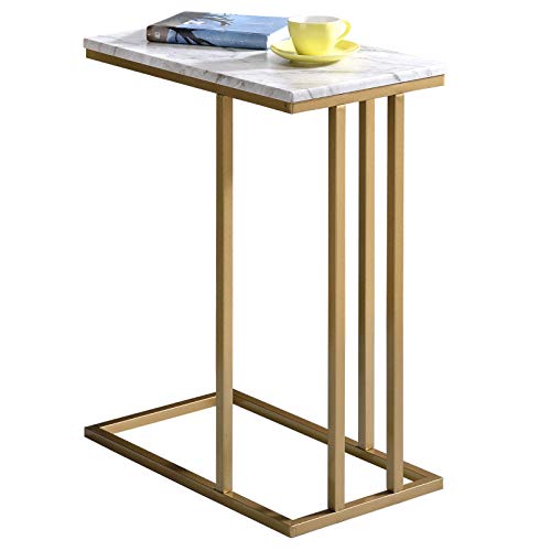 IDIMEX Beistelltisch Carlota, Wohnzimmertisch Couchtisch rechteckig im Retro Stil, Metallgestell in Gold MDF Tischplatte Dekor Marmor weiß