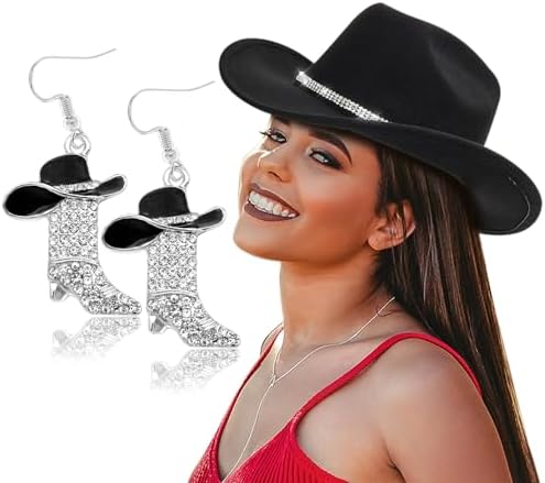 Cowboy Hat Rhinestone Cowgirl Boots Earrings Set Western Earring ...