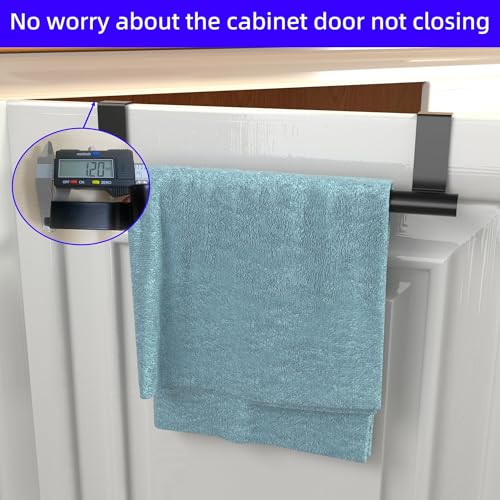 Image of Cabinet Door Towel Bar, Kitchen Towel Holder, Matte Black 2 Pack | Extended Anti-Slip Arm, EVA Scratch Guard Pads, No-Drill Install, Stainless Steel Dish Towel Holder, Kitchen Towel Rack