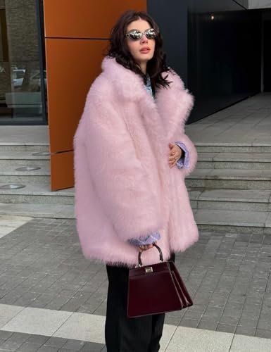 Wyeysyt Womens Faux Fur Coat Fluffy Lapel Furry Jacket Long Sleeve Shaggy Long Coat Winter Warm Parka Coats Outwear2