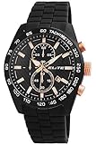 Carcasa de metal revestida. Elite - Reloj de pulsera para hombre (analógico, fecha, cronógrafo, silicona, cuarzo, 5 bares), color negro y oro rosa
