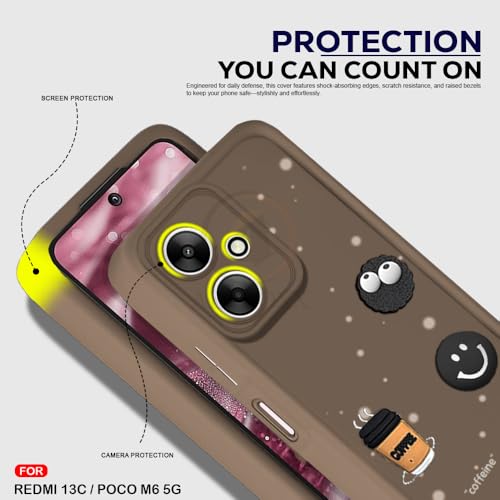 Image of AESTMO Back Case Cover for Cover for Redmi 13C / Poco M6 5G Cover | Cute Fun Cartoon 3D Ball | Coffee Silicone Case | Full Body Protection | Camera Protection Back Cover (Brown)