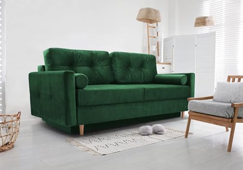 Fabryka Mebli Idźczak Schlafsofa Sofa Pastella Couch Ausklappbares Schlaffunktion Bettkasten - Kissen Bettzeugbehälter Hilfsautomat Wohnzimmer, Gästezimmer Modern Design (Kronos 19 Grün) – Bild 3