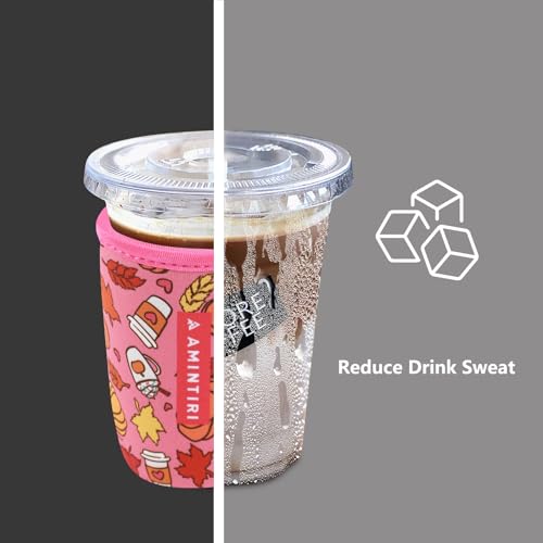 Image of 3 Pack Reusable Sleeve for Iced Coffee Cup, Coffee Neoprene Sleeve for Iced&Hot Drinks, Coffee Sleeve Compatible with Starbucks, Dunkin Coffee Cup. (Autumn Bubble Tea)