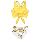 Mirawise Swimsuits for Girls 2 Piece Kids Tankini Yellow Floral Swimsuit 7-8 9 8 Bikini