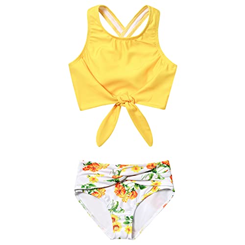 Mirawise Swimsuits For Girls 2 Piece Kids Tankini Yellow Floral Swimsuit 7-8 9 8 Bikini #TOP28