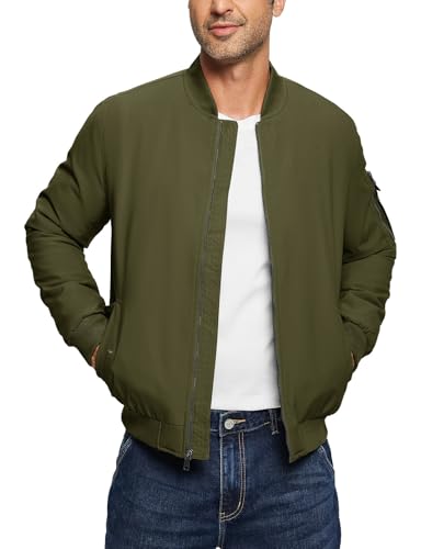 Image of TBMPOY Men's Winter Bomber Jacket Fall Casual Windbreaker Softshell Jackets | Quilted full zip coats, 5 pockets, water resistant, warm, windproof, stand-up collar, for outdoor, hiking, work, business