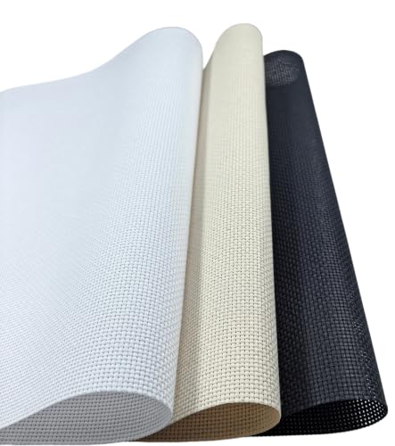 Image of KCS 3 pc of 15 inch x 18 inch(38cmx45cm) 11 Count Cross Stitch Cotton Aida Cloth Needlework Rolled Fabric Box,11CT,White+Oatmeal+Black