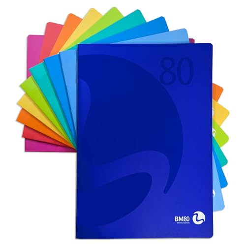 BM BeMore - Color 80, 0110593 - Quaderno Formato A4 - Rigatura 4F, Quadretti 4 mm con Margini per Elementari - Carta 80g/mq - 9 Colori Assortiti - Confezione 12 pezzi