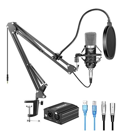 Neewer NW-700 Condenser Microphone Kit with USB 48V Phantom Power Supply, NW-35 Suspension Scissor Arm Stand, Shock Mount, Pop Filter for Home Studio Recording Broadcast YouTube Live Periscope(Black)
