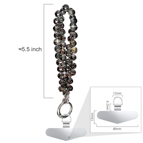Image of TENOC Beaded Phone Wrist Strap, Black | Cellphone Lanyard Chain, Sparkling Wristlet Bracelet, For Women