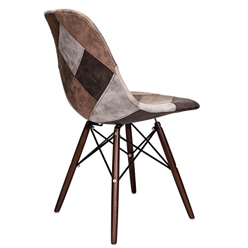 Cozyblock Mooku Brown Patchwork Leatherette Fabric Upholstered Dsw Dining Side Accent Chair With Dark Walnut Leg… #TOP3