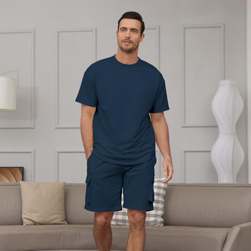 Opomelo Mens Short Sets 2 Piece Outfits - Casual Summer Short Sleeve Sweatsuits Sets for Men with Cargo Pocket2