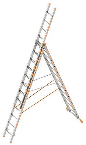 Preisvergleich Produktbild Layher 1040012 Allzweckleiter Topic 12, Aluminiumleiter 3-teilig 3x12 Sprossen, ausziehbar, beidseitig begehbar, klappbar, Länge 8.35 m
