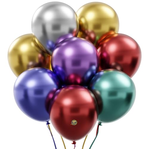 Image of AFTERLOON Natural Rubber Latex Mini Balloons 50 pcs Metallic Chrome Assorted 5 Inch, Plastic-Free Alternative Shiny Glossy Durable Thickened Extra Strong Helium Float, Baby Wedding Decor Rainbow