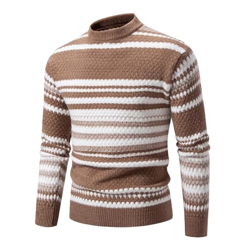 Men’s Mock Neck Knit Sweater Winter Fashion Striped Slim Fit Pullover Casual Warm Jumper4