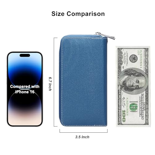 Image of Cellphone Wallet for Women Dual Zipper Long Purse with Removable Wristlet