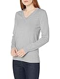 Amazon Essentials Women's 100% Cotton Long-Sleeve V-Neck Sweater, Light Grey Heather, X-Large