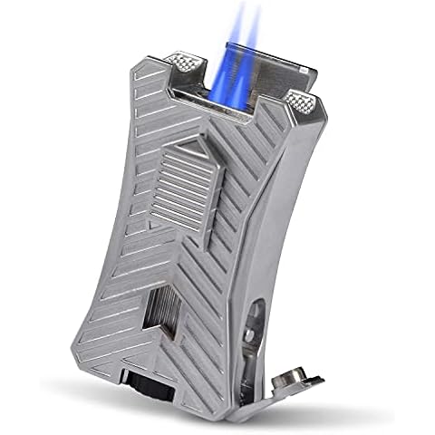 Lighter, Car Pattern Candle Lighter Double Jet Lighter with Punch and Cigar Stand, Fire Lighter with Fuel Level Window, Cigar Cigarette Lighter Personalised Lighter with Adjustable Flame(No Butane) Cover