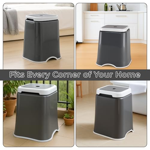Image of Kuber Industries 18 Inch Heavy Duty Plastic Stool for Sitting & Bathing | Durable Anti-Slip Stool Senior Citizen Support Indoor & Outdoor | Multiple Space Use Home /Garden /Bathroom | Grey & White