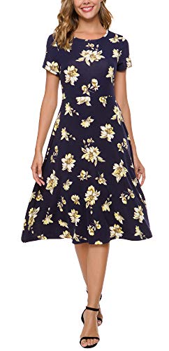 Image of Urban CoCo Women's Floral Print Short Sleeve Flared Midi Dress