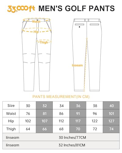 33,000ft Herren Golfhosen Atmungsaktive Stretch Hose für Männer Schnelltrockende Stretch Lange Golfhosen Schwarz 34W*32L