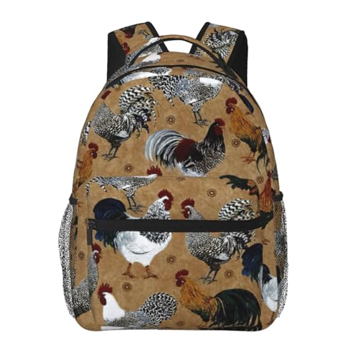 Mochila básica duradera con estampado divertido de aves y gran capacidad
