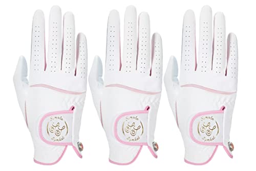 Simple Symbol Women's Golf Glove Three Pack,Left Hand Right Hand Small/Medium/Large/Xl,White Microfiber With Soft Cabretta Leather(Right,L) #TOP20