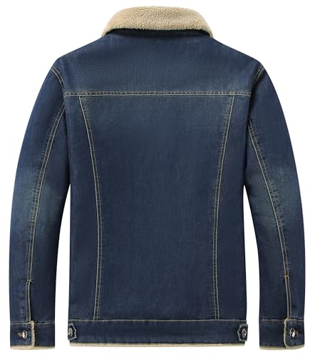 Image of HOW'ON Men's Plus Cotton Warm Fur Collar Sherpa Lined Denim Jacket Button Down Classy Casual Quilted Jeans Coats Outwear