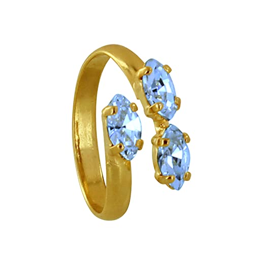 Bague laiton doré trois strass bleu Les Poulettes Bijoux