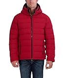 HFX Men's Lightweight Puffer Jacket with Hood, Water and Wind Resistant, Scarlet