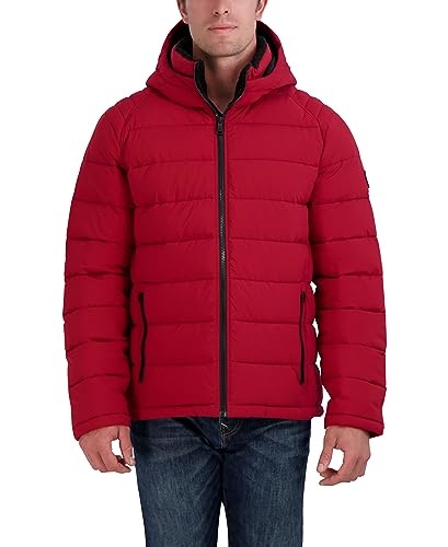 HFX Men's Lightweight Puffer Jacket with Hood, Water and Wind Resistant, Scarlet, XL