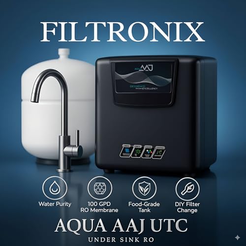 Image of AQUA AAJ UTC Under Sink RO System (BLACK)| RO+UV+UF+Sediment+Carbon |12L Storage Tank | Faucet & All Accessories| DIY Filter Change | Unbreakable Body | Under Counter RO System