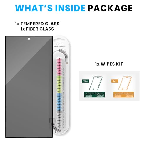 Image of ArmourPro Privacy Tempered Glass Compatible for Samsung Galaxy S24 Ultra (6.8 Inch) Edge to Edge Coverage with Easy Installation kit & Cable Protector | Black Anti-Spy Privacy Protection