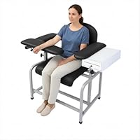 Phlebotomie-Stuhl mit verstellbarer Armlehne und Schublade für Kliniken, Pflegezentren und Spas, 120 kg Gewichtskapazität, leicht zu reinigender mittelgroßer Laborstuhl mit Sitz aus PU-Leder