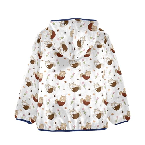 Cute Cat in Rice Bowl Girls Fleece Jacket Girls Fall Jacket Girls Zip Up Hoodie Girls Sherpa Jacket 2-10T2