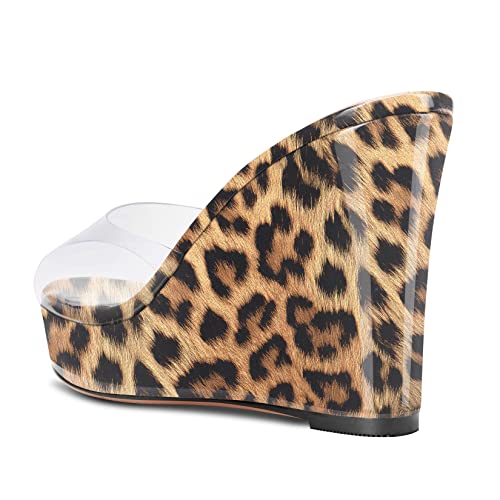 Aachcol Women Platform Sandals Clear Peep Open Toe Slip-on Wedge High Heel Dress Shoes Office Party Wedding Patent 4 Inch3