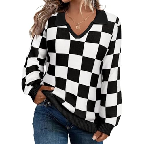 CARCOS Plus Size Sweaters for Women Long Sleeve Pullover Sweaters Lapel Collared Vneck Knit Jumper Tops Fall Winter XL-5XL