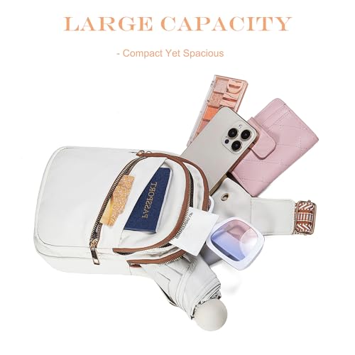 Image of AOSTIHOT Small Sling Backpack Crossbody Sling Bag for Women, Casual Chest Daypack Cross Body for Travel Running Hiking White Brown