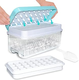 Ice Cube Trays for Freezer, Ice Cube Bin Scoop Trays, Press Type Ice Cube Maker Ice Cube Trays for Freezer with Bin, Ice Cube Trays with Lid and Bin (2 Tiers, 1 Scoop, and 1 Press Plate)