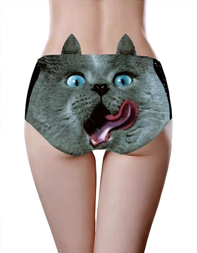 Image of JINKAIJIA Women's Flirty Sexy Funny Naughty 3D Printed Animal Tail Underwears Briefs Gifts With Cute Ears