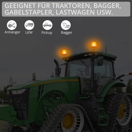 Rundumleuchte 60LED Warnleuchten Justech 2x Rundumkennleuchte LED Amber 12V/24V Blinkleuchte Staubdicht mit 3 Beleuchtungsmodi Rotating Flash Beacon Flexible DIN Traktor Warnleuchte ECE R10 E9