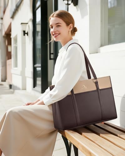 Image of LOVEVOOK Lunch Bag for Women, Leather Work Laptop Tote Bag with Insulated Lunch Compartment&Cup Holder, 17.3 Inch 2 in 1 Lunch Tote for Business, Teacher, Nurse, Office, College, Casual