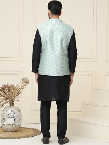 Image of SOJANYA (Since 1958 Men's Silk Blend Kurta Pyjama & Self Design Nehru Jacket Combo