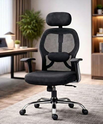 Image of EliteComfort High Back Office Chair | Mesh Ergonomic Chair with Multi-Tilt Lock, Lumbar Support, Strong Nylon Base | Adjustable Armrest | Home & Office Seating (Black)| 1 Years Warranty